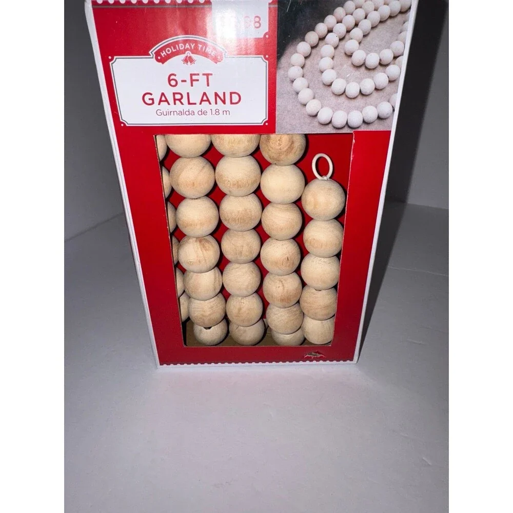 Holiday time wood bead garland 6ft